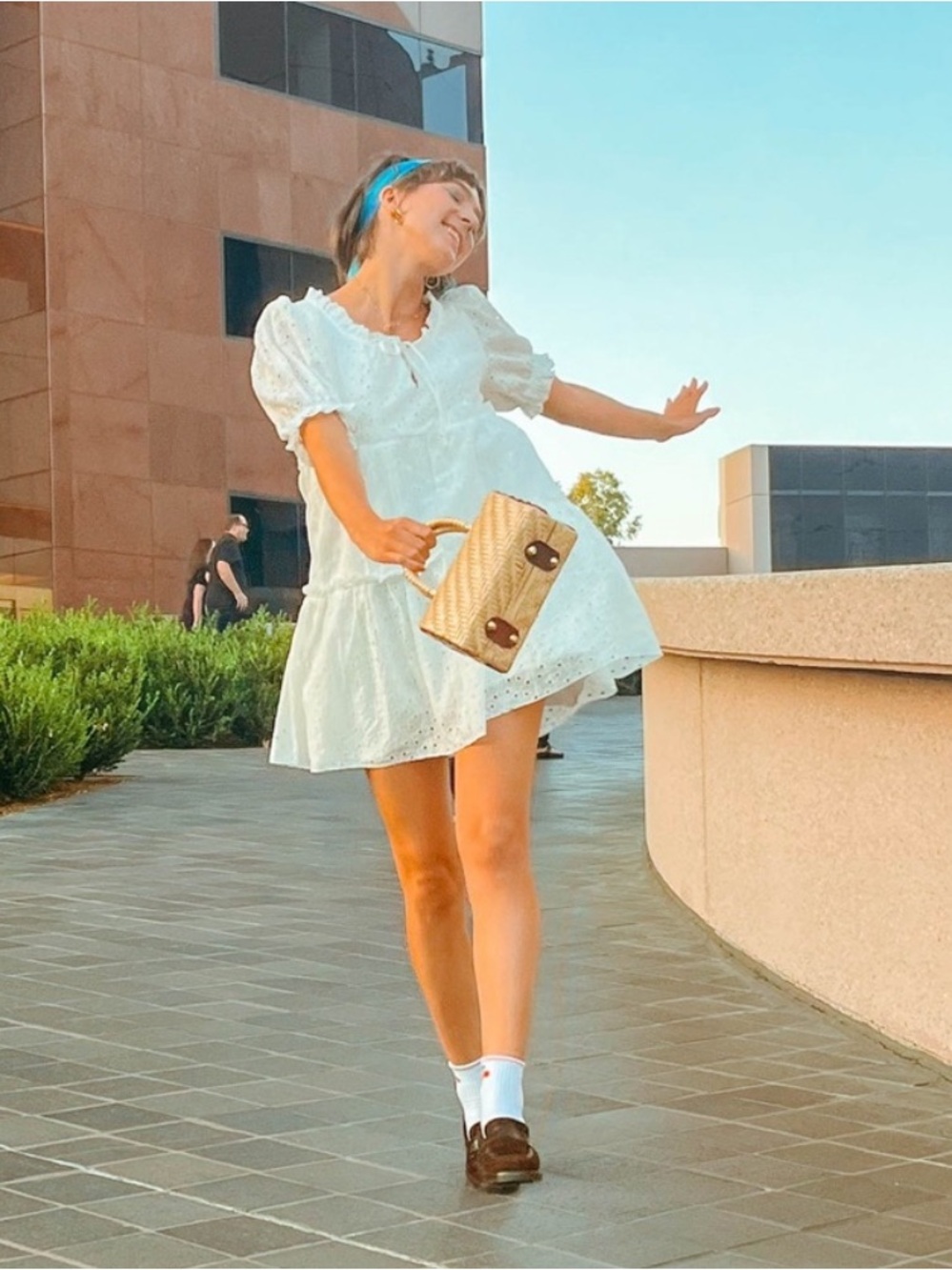 Urban Outfitters White Eyelet Tiered Babydoll Cotton Dress